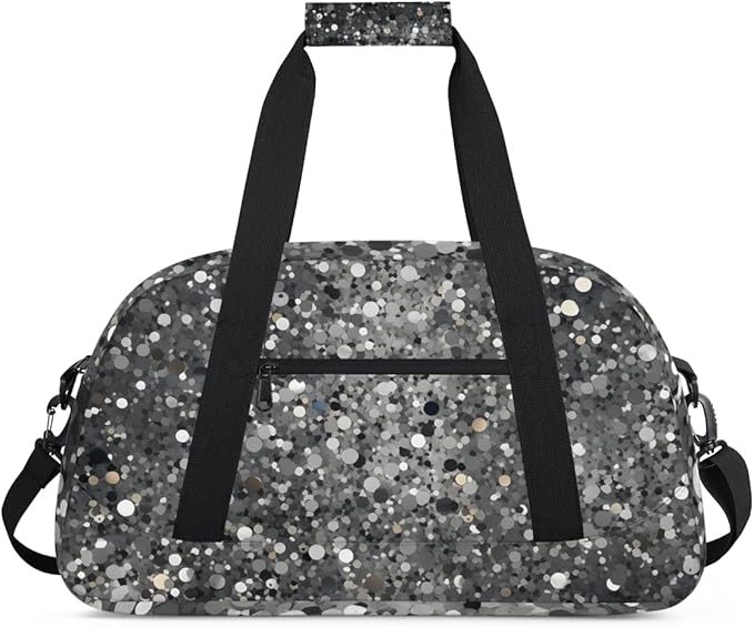 Silver Glitter Pattern Gym Travel Duffle Bag for Women & Men with Front Zipper Pocket for Sports, Overnight, Weekender, Carry On,Workout & Dance Bag,Glitter and Sequins,18.9 * 8.7 * 10.6 in