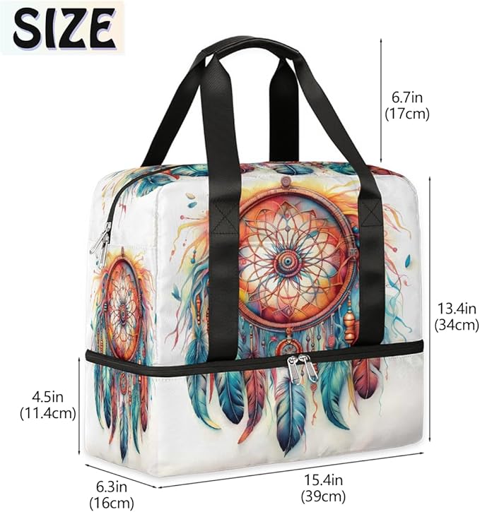 Colorful Dream Catcher Pattern Sports Tote Gym Bag for Women Men, Travel Duffel Bag with Shoe Compartment Large Capacity Workout Overnight Bag for Fitness Yoga Swimming Weekend