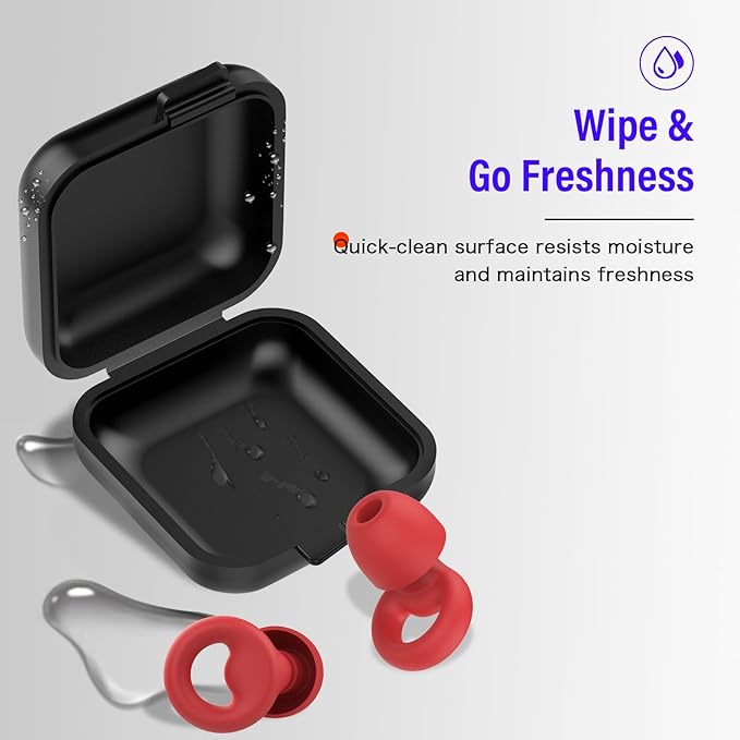 Ear Plugs for Sleeping Noise Cancelling, Reusable 35-46dB Noise Reduction Earplugs with 7 Silicone Ear Tips & Carry Case, Comfortable Hearing Protection for Sleep, Work, Study, Travel & Concerts Red