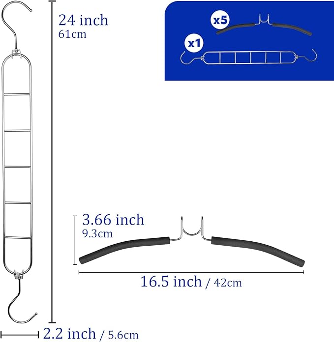 5-in-1 Anti Slip Stainless Metal Clothes Hangers,Space Saving Thin Shirt Hangers,Multi Layers Magic Sweater Hanger,Used for Wardrobe Organizer or Vacation and Business Trips