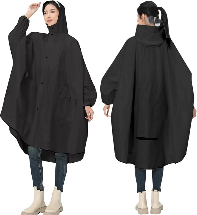 Ultra-Wide Rain Poncho for Adults, Waterproof EVA Cape with Sleeves, Reusable Lightweight