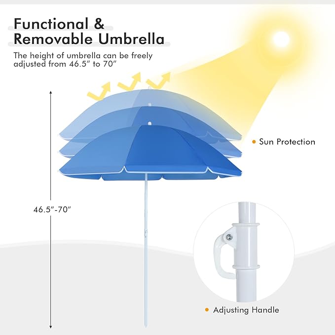 COSTWAY Double Portable Picnic Chairs, Folding Camping Chairs w/Detachable Umbrella, Cooler Bag, Cup Holders, Patio Beach Camping Chairs for Outdoors