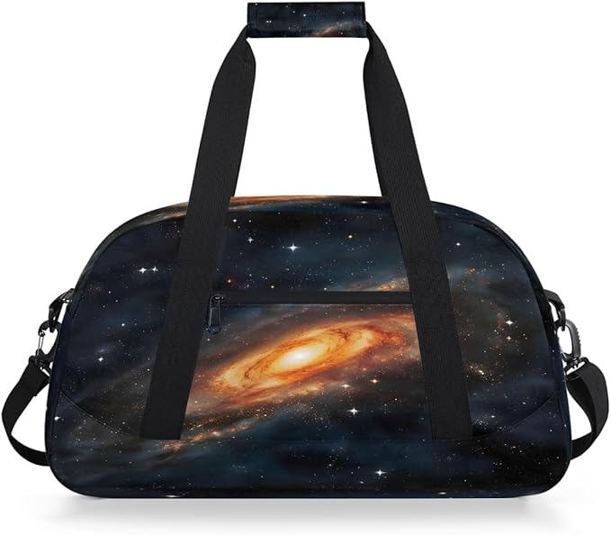 Sports Duffel Bags, Orange Light Galaxy Print Water-Resistant Gym Duffle Bag for Men Women, Lightweight Weekender Overnight Bag for Fitness, Workout, Travel