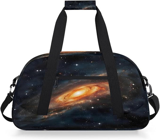 Sports Duffel Bags, Orange Light Galaxy Print Water-Resistant Gym Duffle Bag for Men Women, Lightweight Weekender Overnight Bag for Fitness, Workout, Travel