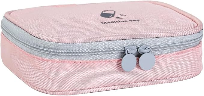Small Empty First Aid Bag, Compact Travel Medicine Pouch Double Zippers Cute Pill Pocket for Travel Home,Pink