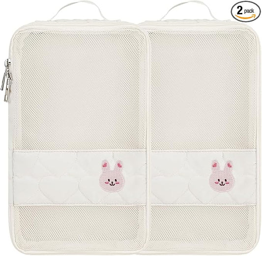 Baby Diaper Bag Organizer Pouches - 2 Pack Waterproof Pod Hanging Diaper Bag Cute Rabbit Bear Mesh Bag Reusable, Washable or Baby Cloth Diapers (Rabbit)
