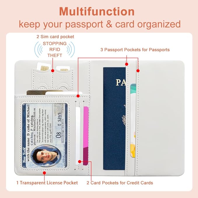 PU Leather Passport Holder Cover 5.9×4.3 Inch with Credit Card Slot and Boarding Pass Slot Combo Blocking Passport Holder Wallet Cover Case for Travel Boarding Essentials (Be Kind)