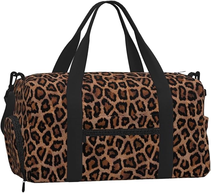 Leopard Print Texture Sports Gym Bag For Men Women Travel Duffel Bag With Shoe Compartment Water Resistant Gym Bag Carry On Duffel Bag For Yoga Gym Sports Weekend Traveling