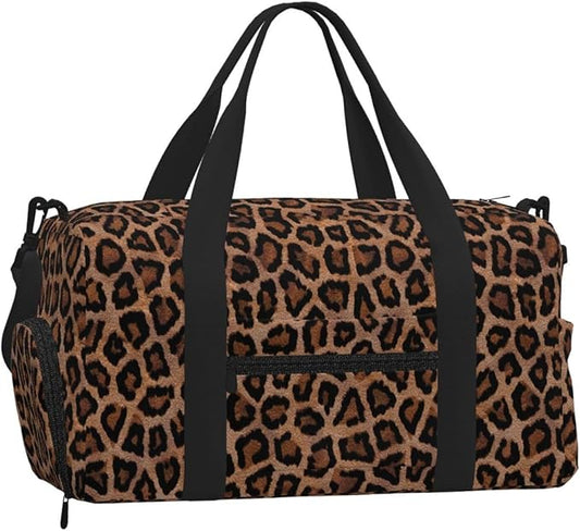 Leopard Print Texture Sports Gym Bag For Men Women Travel Duffel Bag With Shoe Compartment Water Resistant Gym Bag Carry On Duffel Bag For Yoga Gym Sports Weekend Traveling