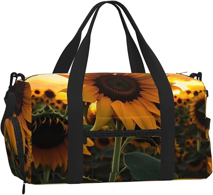 Farm Sunflower Print Gym Bag with Shoe Compartment for Women Men, 17.7in Sports Duffle Weekender Tote, Overnight Travel Duffel Bag Carry On