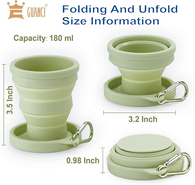 GUANCI Silicone Collapsible Travel Cup Set Silicone Folding Camping Cup with Lids Foldable Drinking Cup Sets Portable Dishwasher Safe for Outdoor Hiking Travel Sport | Collapsible, Folding, Foldable, Sets, Portable, Dishwasher Safe