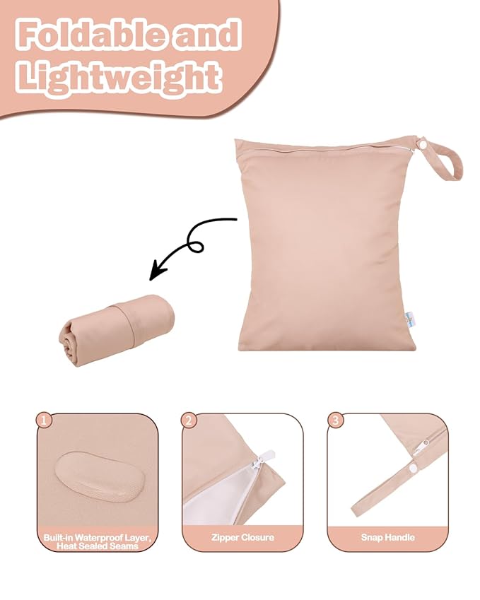 babygoal Wet Bag for Swimsuits, Waterproof Bag for Travel, Food Storage, Stroller, Daycare, Baby Diapers, Yoga, Beach, Pool, Wet Clothes-Light Pink