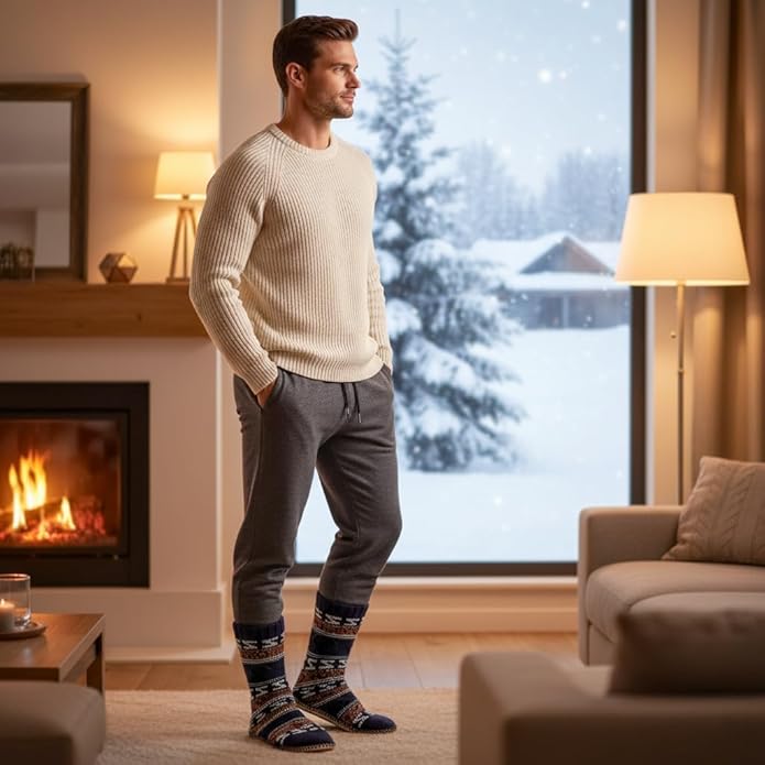 Cozylook Mens Slipper Socks Fleece Lined Non-slip Soles, Winter Soft Thick Cozy Home Boots, Warm Fuzzy House Shoes Indoor