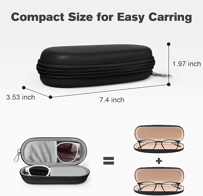 Double Eyeglasses Case, Dual Glasses Sunglasses Organizer with Zipper Closure, Eyewear Storage Box for Men Women Travel