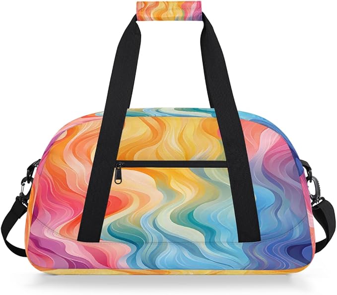 Sports Duffel Bags, Rainbow Colored Stripes Water-Resistant Gym Duffle Bag for Men Women, Lightweight Weekender Overnight Bag for Fitness, Workout, Travel