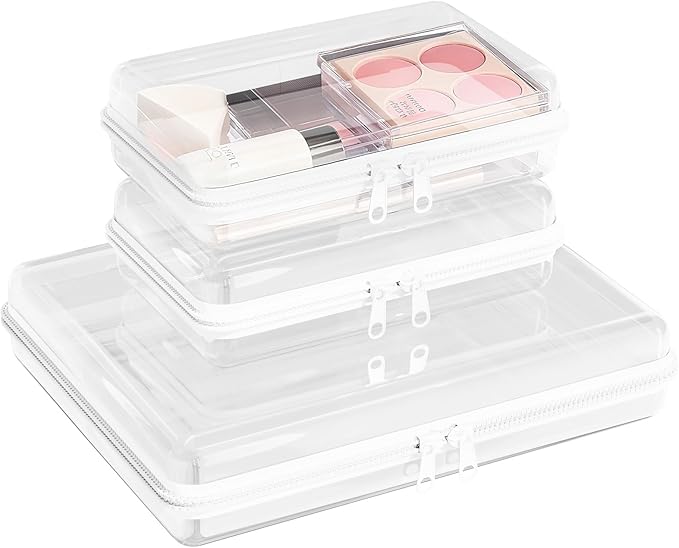 3Pcs Clear Hard Shell Zipper Case -Transparent Pouch Bag Storage Case Plastic Packing Cube Sided Organizer Container Box, Lightweight Foldable Design for Travel, Pencil, Cosmetics, Toiletry, Toy(SSL)