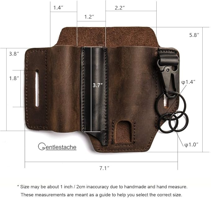 Gentlestache Multitool Sheath for Belt, Leatherman Sheath for Men, Leather EDC Pocket Organizer with Pen Holder, Key Fob, Flashlight Sheath, EDC Leather Pouch Darkbrownn