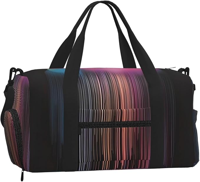 Colorful rainbow rain Print Gym Bag with Shoe Compartment for Women Men, 17.7in Sports Duffle Weekender Tote, Overnight Travel Duffel Bag Carry On