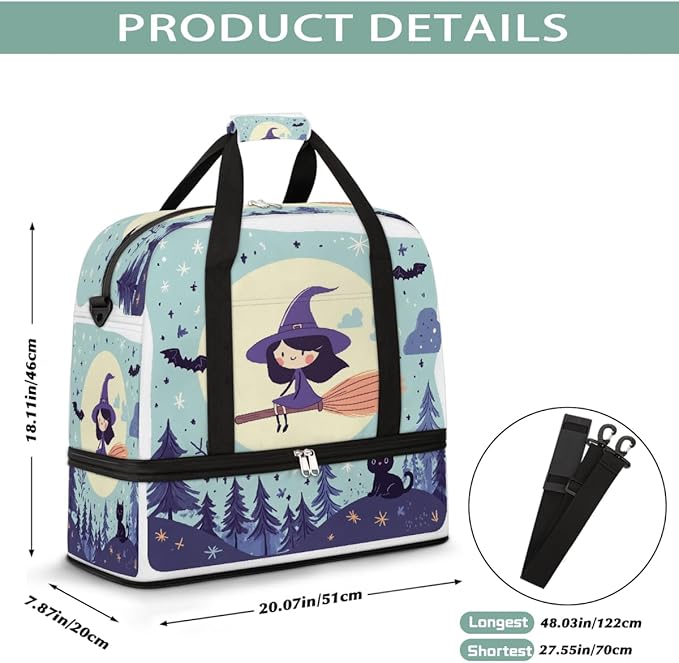 Cute Halloween Sports Duffel Bag Lightweight Gym Bag with Shoe Compartment Waterproof Travel Weekender Bag for Women and Men