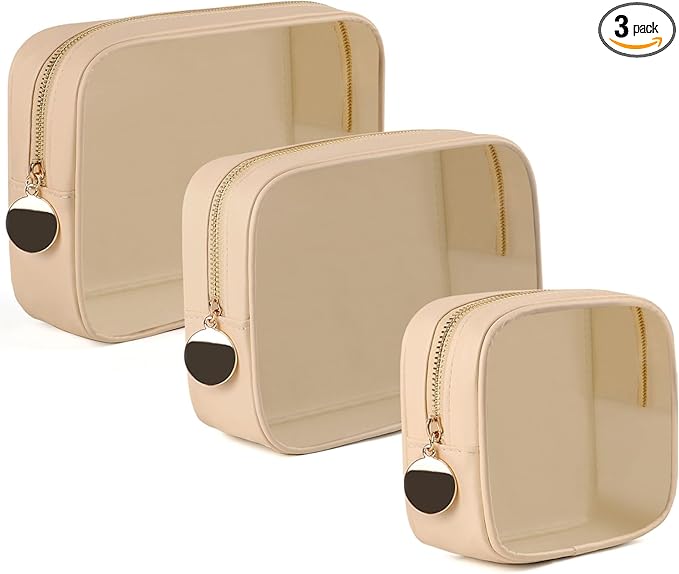 3PCS Clear Makeup Bag Set, Waterproof TPU Purse Organizer Pouches, TSA Approved Toiletry Bag, Diaper Bag Organizer Pouch, Travel Organizer Bags for Women and Kids