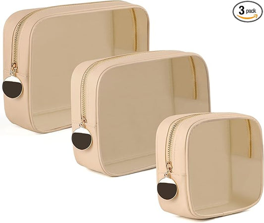 3PCS Clear Makeup Bag Set, Waterproof TPU Purse Organizer Pouches, TSA Approved Toiletry Bag, Diaper Bag Organizer Pouch, Travel Organizer Bags for Women and Kids