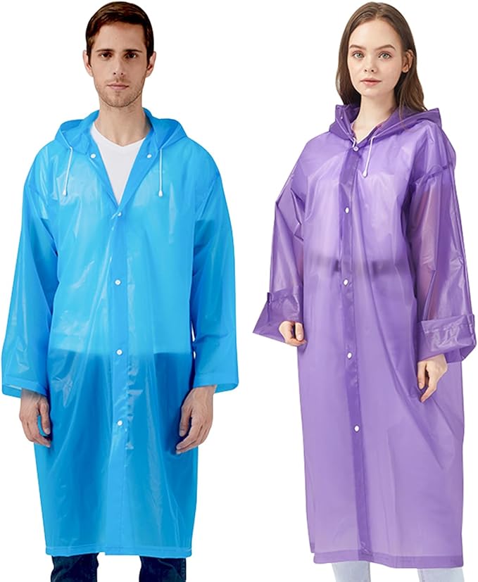 Rain Ponchos Raincoats for Adults Women, Reusable Rain Jacket Coats with Hood for Family Disney Park Travel 2 Pack