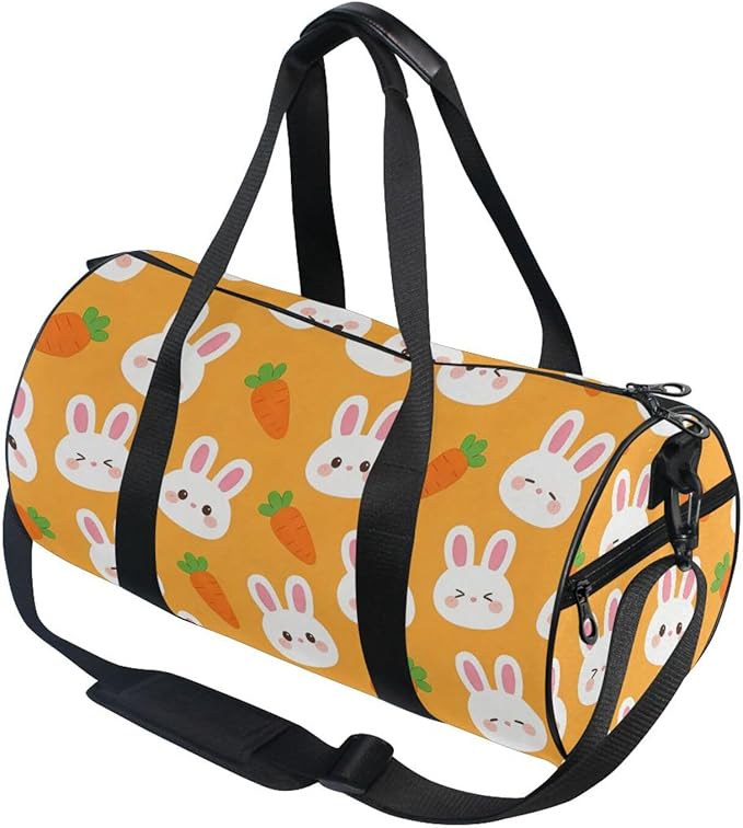 Sports Duffel Bag Easter Orange Gym Bags for Women Men Round Travel Weekender Overnight Duffel Bag Rabbits Carrots