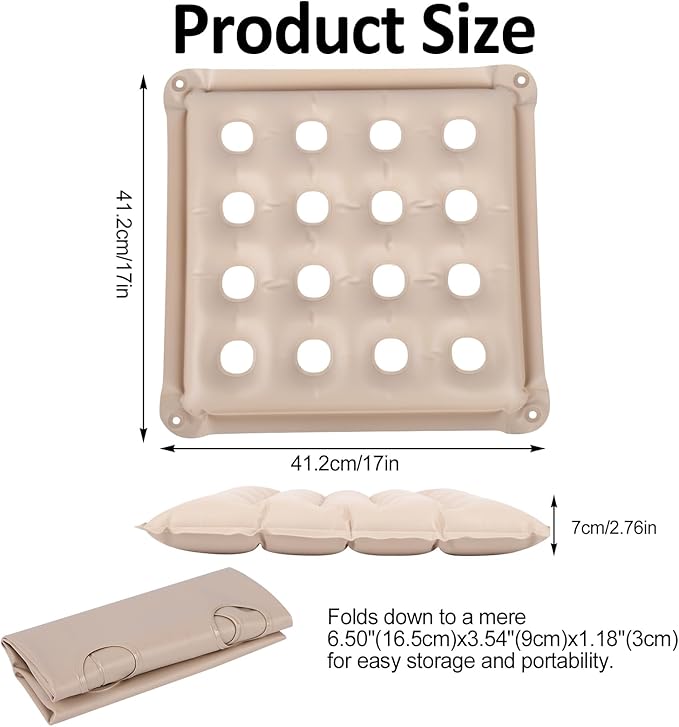 2-Pack Waffle Inflatable Seat Cushions (17×17 Inches) with 2 Air Pumps – Pressure Sore Relief Cushions, Suitable for Office Chairs, Car Seats & Wheelchairs, Beige