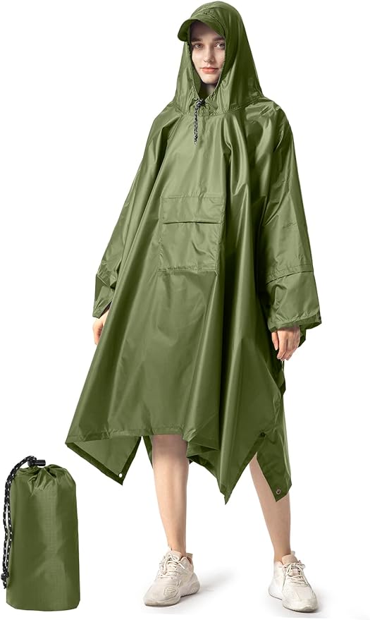 NUUR Rain Poncho for Women Adults Unisex Hooded Zipper Raincoat Waterproof Reusable Hiking Rain Coat with Pockets