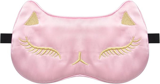 Cute Cat Silk Sleep Mask Adjustable Eye Mask Sleeping Mask Eye Cover Soft Satin Blindfold Eye Shade for Girls Women Men Travel Nap - Pink