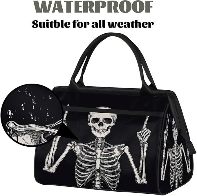Multipurpose Duffle Bag, Waterproof Carry On Bag with Spacious Design, Rock Skull Skeleton Gym Bags, 15.2x8.3x11.6in