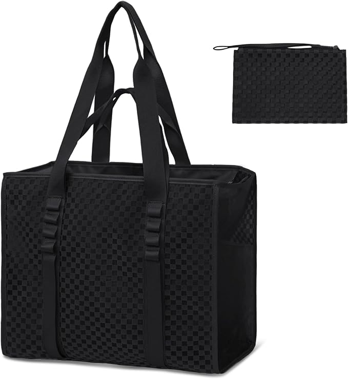 MOMINSIDE Beach Bags for Women Mesh Beach Bag - Large Beach Tote Bag with Zipper, 2 Insulated Pocket, Hat & Towel Clips, Foldable Swim Bag Pool bag for Toys, Towels & Vacation Essentials