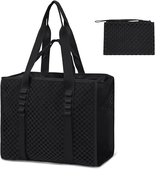 MOMINSIDE Beach Bags for Women Mesh Beach Bag - Large Beach Tote Bag with Zipper, 2 Insulated Pocket, Hat & Towel Clips, Foldable Swim Bag Pool bag for Toys, Towels & Vacation Essentials