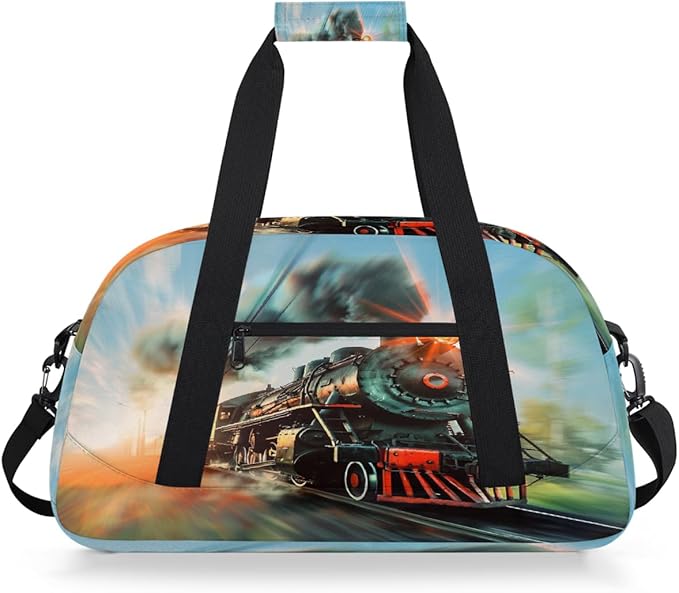 Travel Duffle Bag, Vintage Steam Train Waterproof Weekender Overnight Bags for Women Men Lightweight Carry on Duffle Gym Bag for Travel, Sports, Fitness, Workout