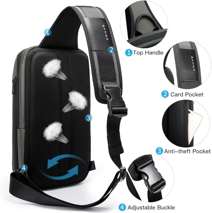 BANGE Men's Crossbody Backpack - Waterproof Shoulder Bag for Travel, Hiking & Daily Commute