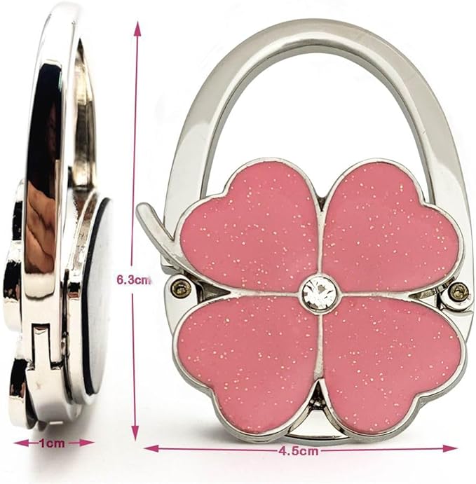Four Leaf Clover Design Foldable Handbag Hanger Folding Purse Table Hook Holder (Pink)