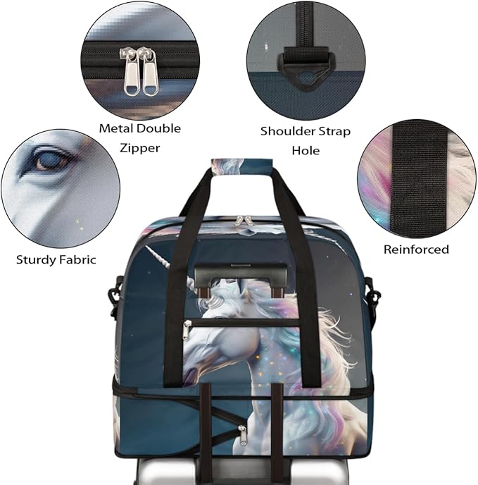 Rainbow Galaxy Animal Unicorn Large Weekender Bag with Shoe Compartment Travel Duffel Bags for Women Carry On Hospital Overnight Bag Foldable Personal Item Travel Bags Tote Gym Sports Airplanes
