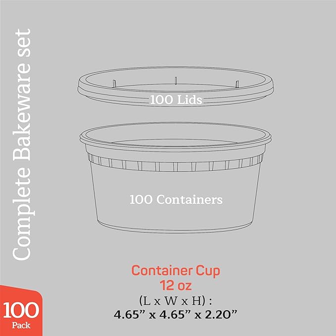 Plastic Deli Containers with Lids 12 oz (Pack of 100) – Leak-Proof, BPA-Free Food Storage Containers for Soup, Slime & Meal Prep, Stackable, Microwave, Dishwasher Safe, Reusable Clear Plastic