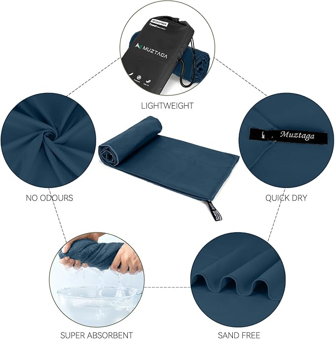 Microfiber Towel Large for Beach, Travel, Swimming, Bath, Pool–Quick Dry, Ultra Compact, Sand Free, Lightweight & Super Absorbent(Navy Blue,63x35 in)