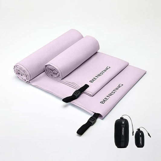 Bee Nesting Ultralight Quick Dry Towel - Medium&Small 2 Pack Microfiber Towels with Compact Packable Pocket for Lightweight Backpacking Travel, Beach, Gym, Camping & Hiking(Purple, M&S 2 Set)