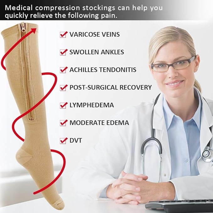 Ailaka Medical 15-20 mmHg Zipper Compression Socks Women Men