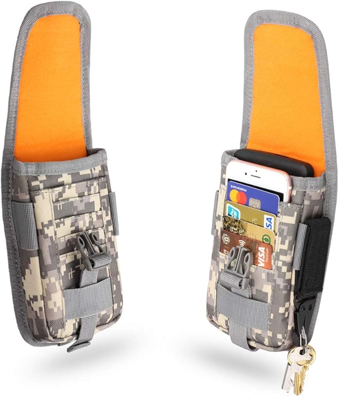 WYNEX Tactical Phone Pouch Molle,Smartphone Holster Bag EDC Utility Cellphone Lock Card Holder Organizer Fit for Waist Belt Case Include Tactical Gear Clip and U.S.A Patch