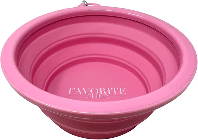 SparkDog Favorite Child Collapsible Dog Bowl, 1000ML (34oz) –XL Food-Grade Silicone Travel Bowl with Sturdy Rim – Extra Large Portable for Dogs & Cats – Great for Pet Lovers (Pink)