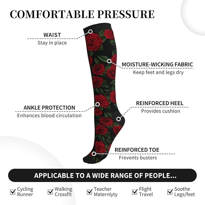 Compression Socks Knee High Circulation Support Socks For Women Men Athletic Running Work Hiking Cycling Travel