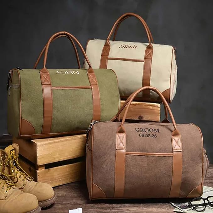 Personalized Name Duffel Bags, Custom Embroidered Travel Bag for Men and Women Waterproof Gym Tote Custom Canvas Sports Bag Ideal Wedding, Father's Day, Groomsmen Gifts (Style 1)