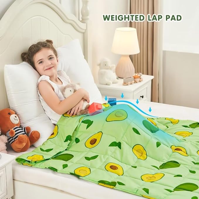 yescool Weighted Blanket 3 Pounds Cooling Weighted Lap Blanket, Green Avocados Heavy Blanket for Sleeping, Breathable Weighted Throw Blanket Gifts for 20-40lbs,36"x48"