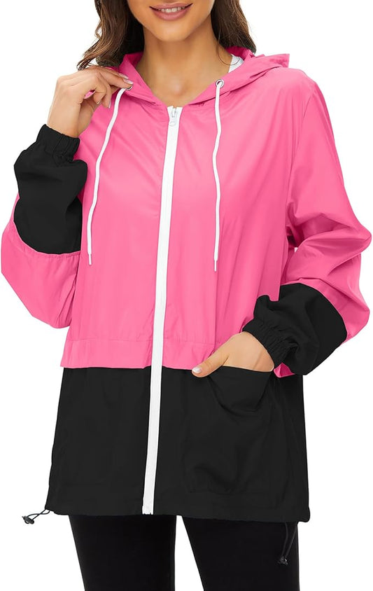 Zando Lightweight Rain Jacket Women Waterproof - Raincoat for Women Packable Rain coat Hooded Windbreaker for Travel Outdoor