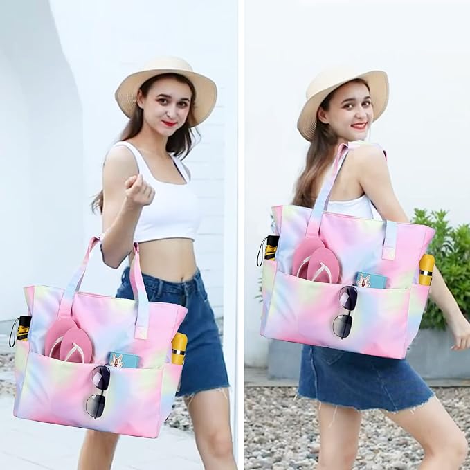 Bluboon Beach Bags for Women, Large Waterproof Tote Bag With Wet Compartment for Pool Weekender Travel Gym