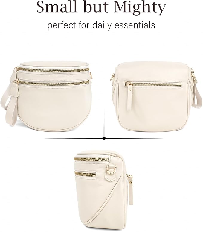 Valentoria Fashionable Womens Leather Waist Bag Crossbody Bag Detachable Wallet Adjustable Shoulder Strap (Beige)