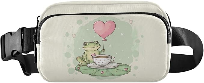 Kawaii Teacup Frog Heart Balloon Fanny Pack for Women Men Water Resistant Fashion Waist Packs with Adjustable Strap Belt Bag for Travel Workout Jogging Hiking 21219095